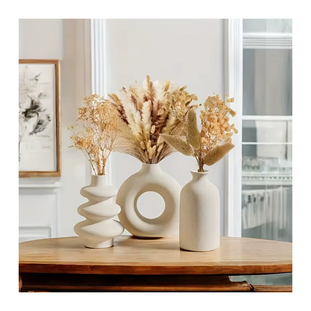 3er-Set PGY Keramikvasen in Weiß im Bohemian-Stil als dekorative Ornamente für dein Zuhause - Bild 2