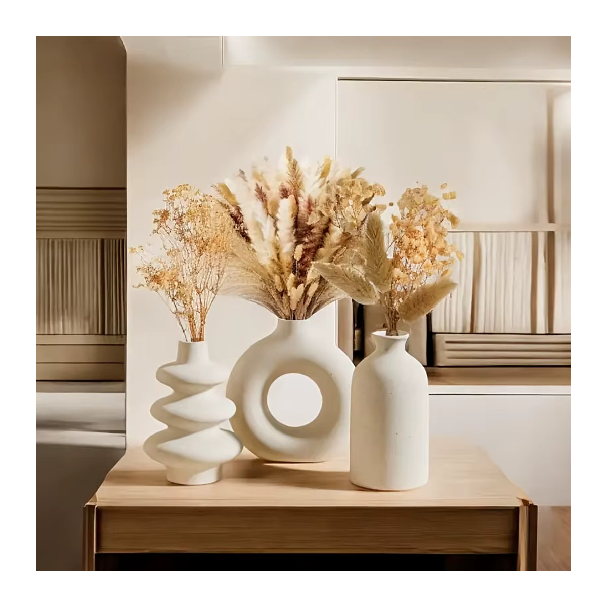 3er-Set PGY Keramikvasen in Weiß im Bohemian-Stil als dekorative Ornamente für dein Zuhause - Bild 4