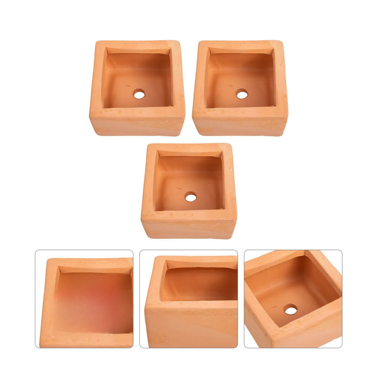 3er-Set quadratische Terrakotta Blumentöpfe aus Keramik in Rot, Braun und Orange für Sukkulenten und Dekoration - Bild 4