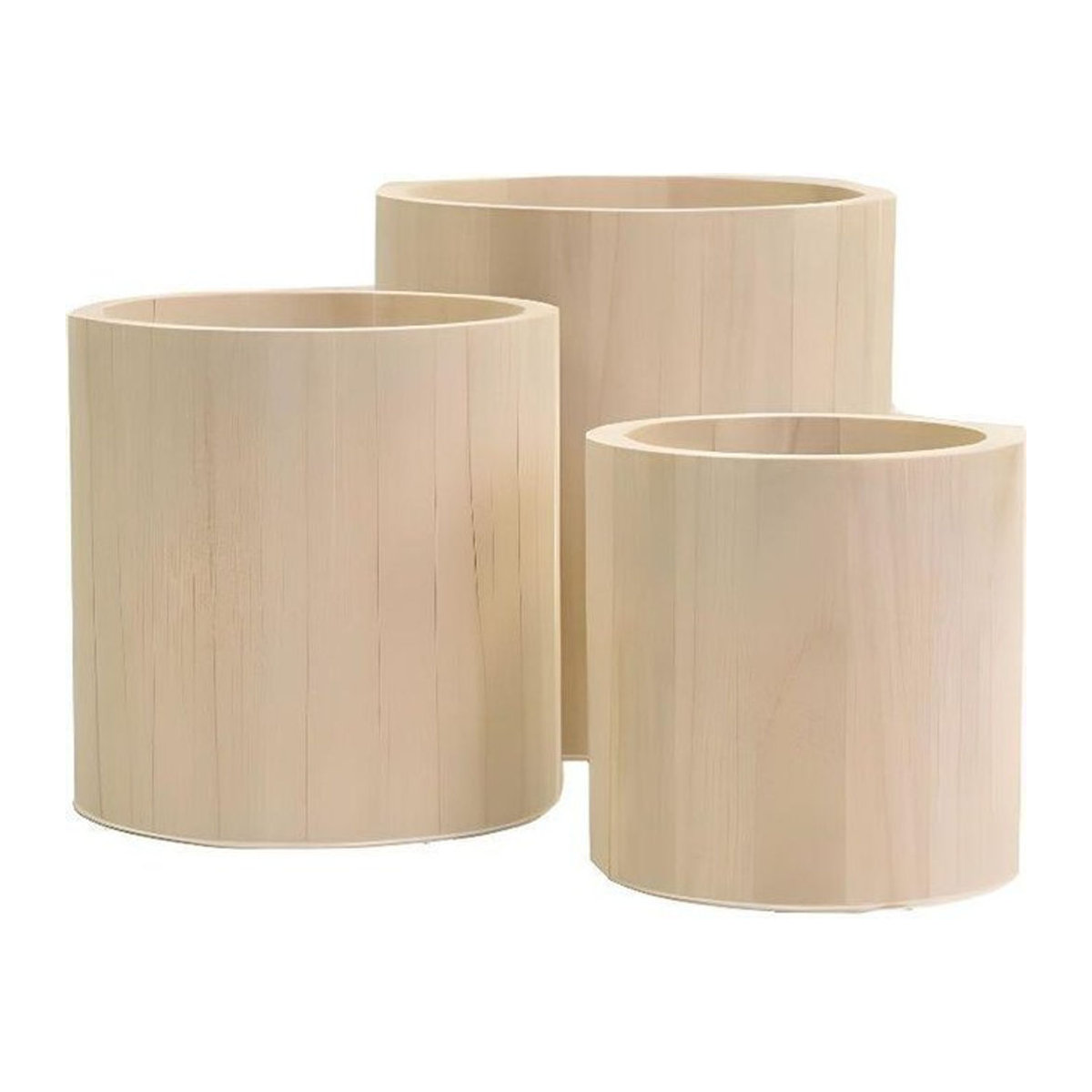 3er-Set runde Pflanzgefäße aus Holz von ARTEMIO in Beige im rustikalen Design - Bild 1