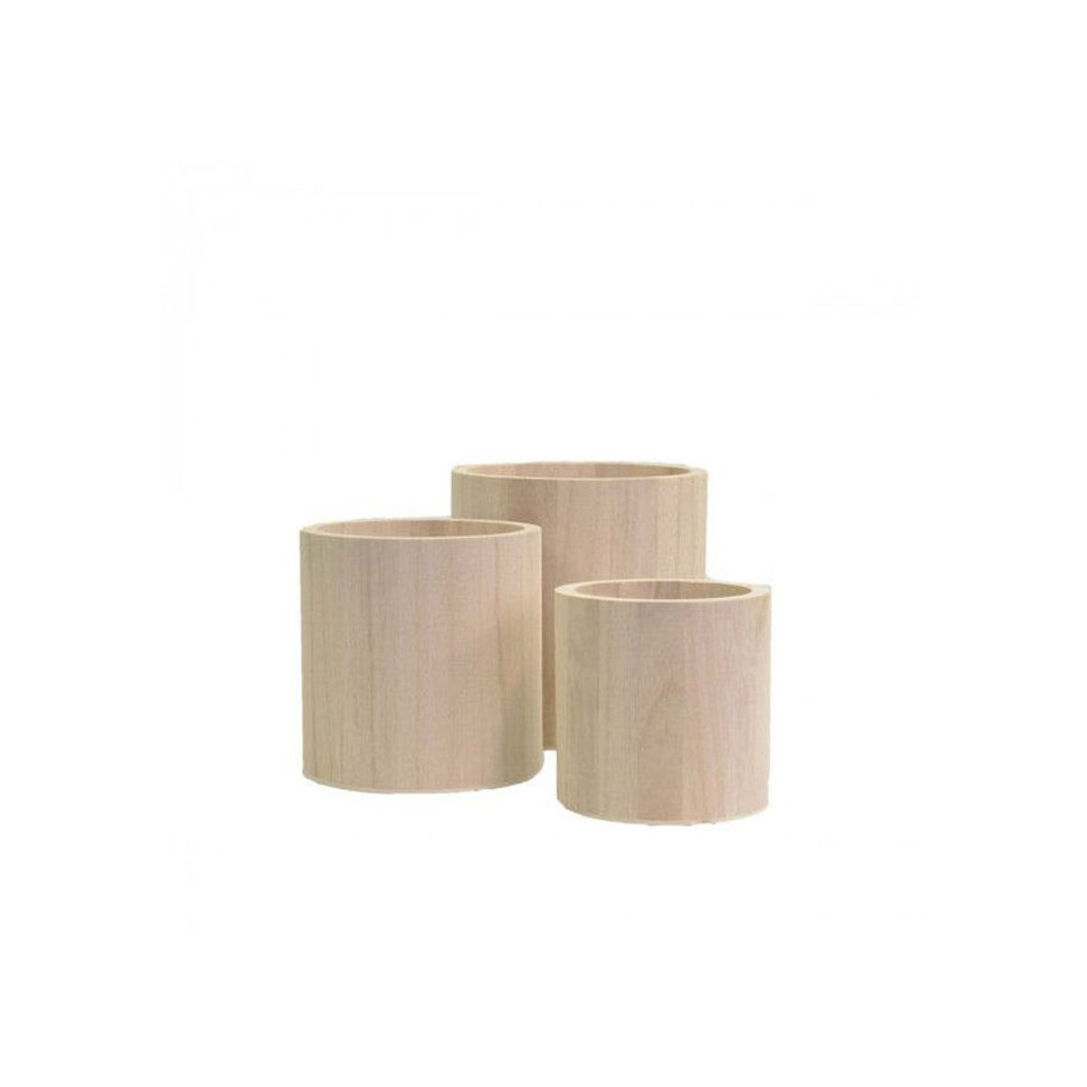 3er-Set runde Pflanzgefäße aus Holz von ARTEMIO in Beige im rustikalen Design - Bild 2