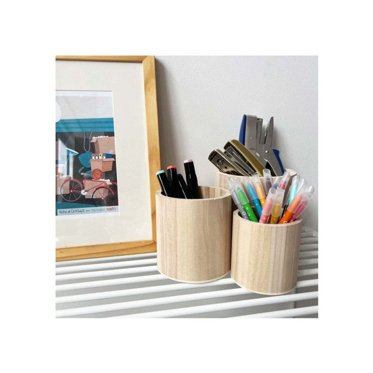 3er-Set runde Pflanzgefäße aus Holz von ARTEMIO in Beige im rustikalen Design - Bild 3
