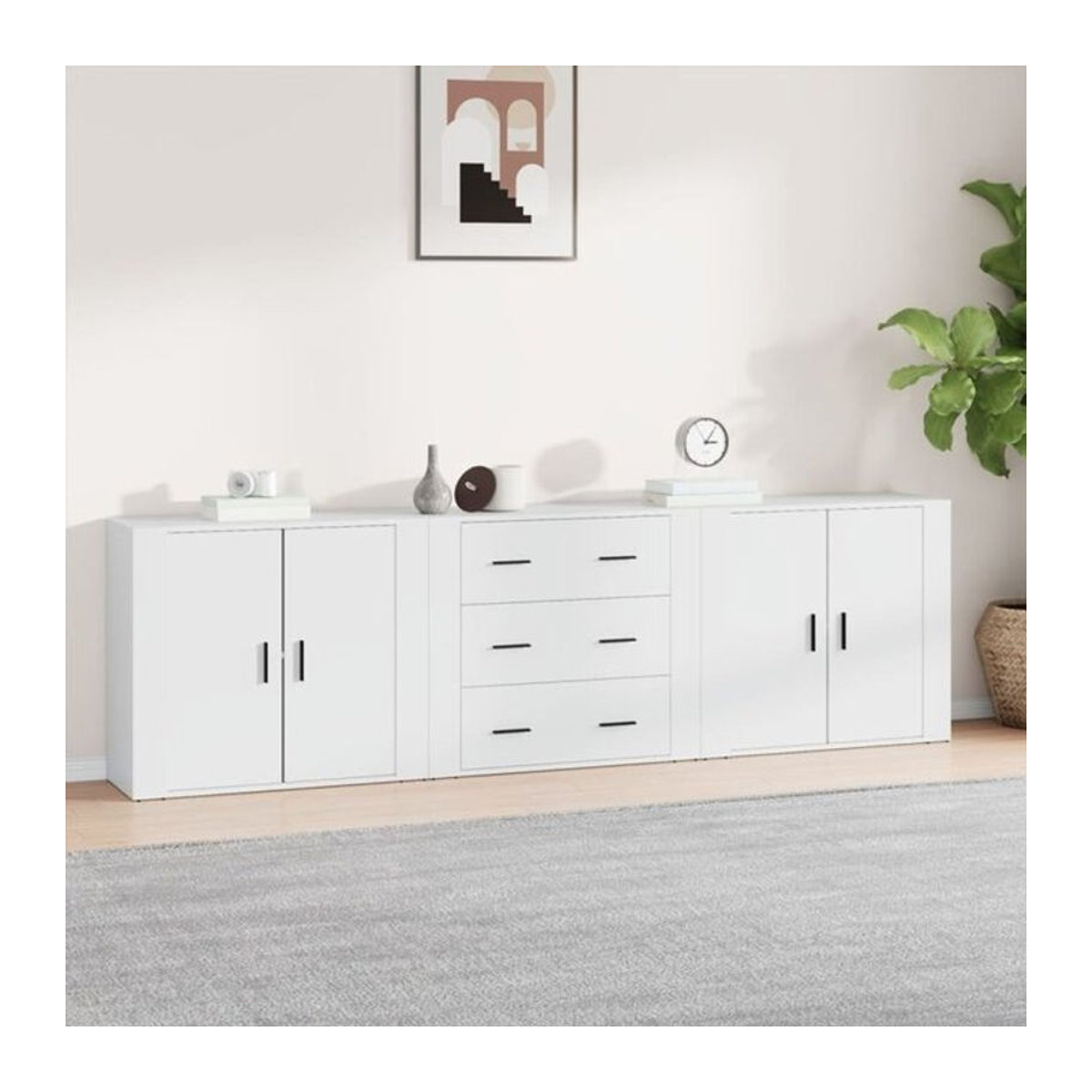 3er-Set Sideboards Vidaxl aus Holzwerkstoff in Weiß im klassischen und minimalistischen Design - Bild 1