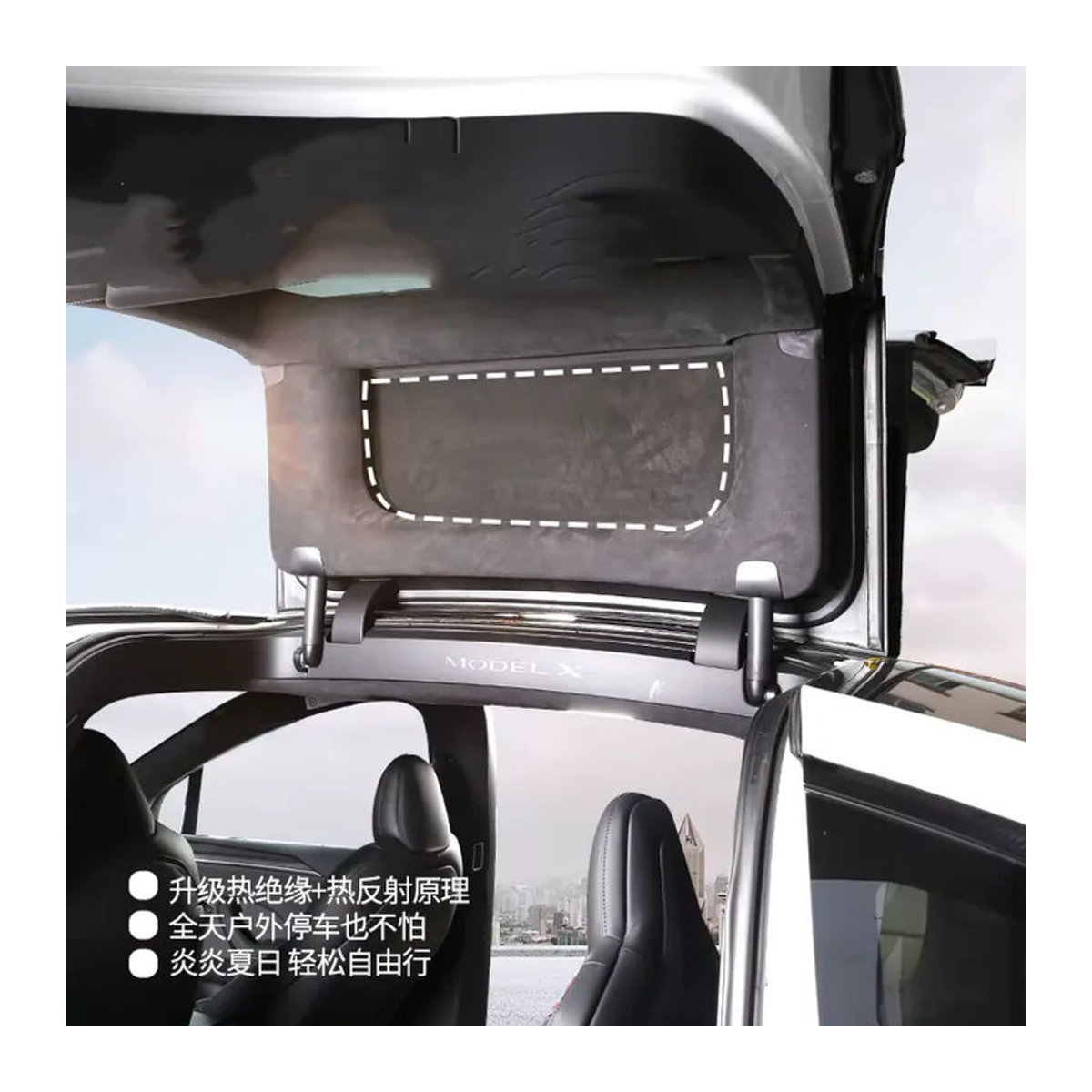 3er-Set Sportme Auto Sonnenschutz aus weichem Wildleder für Tesla Modell X 2023, Grau, Windschutzscheiben-Abdeckung für vorne und hinten - Bild 2