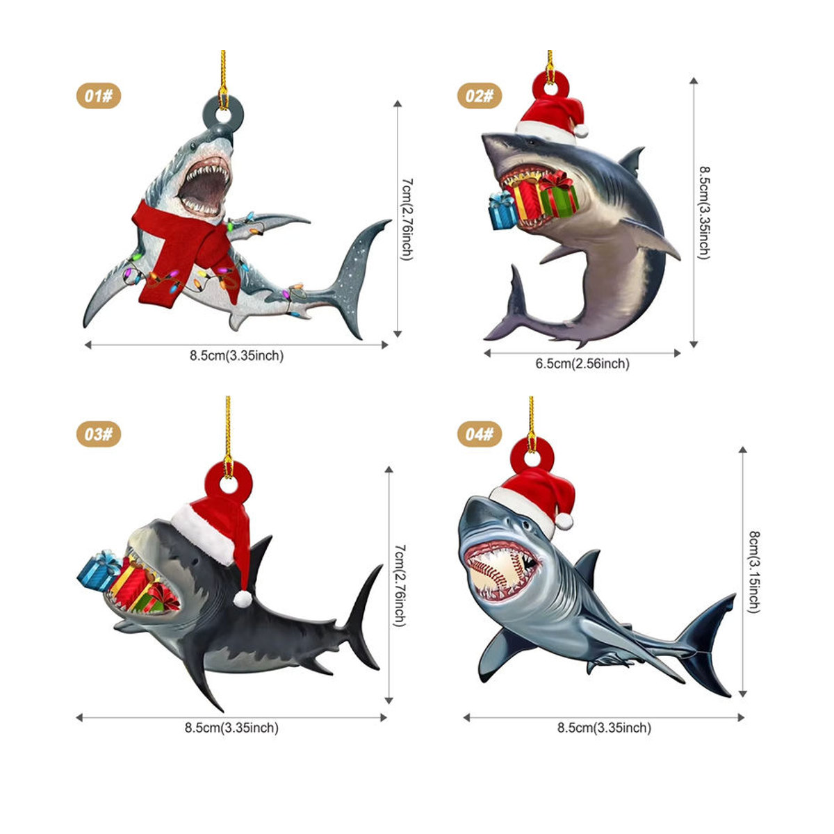 3er-Set Strong-Toyers Haie-Hängeornamente in mehrfarbigem Design für Weihnachtsbaum und maritime Dekoration - Bild 2