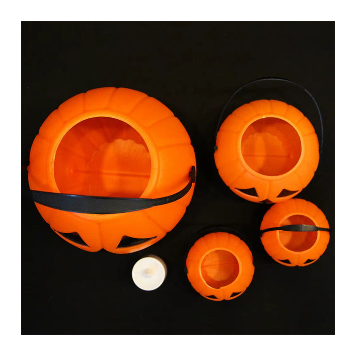 3er Set tragbare Halloween Kürbiseimer aus Kunststoff in Orange für Dekoration und Süßigkeiten - Bild 1