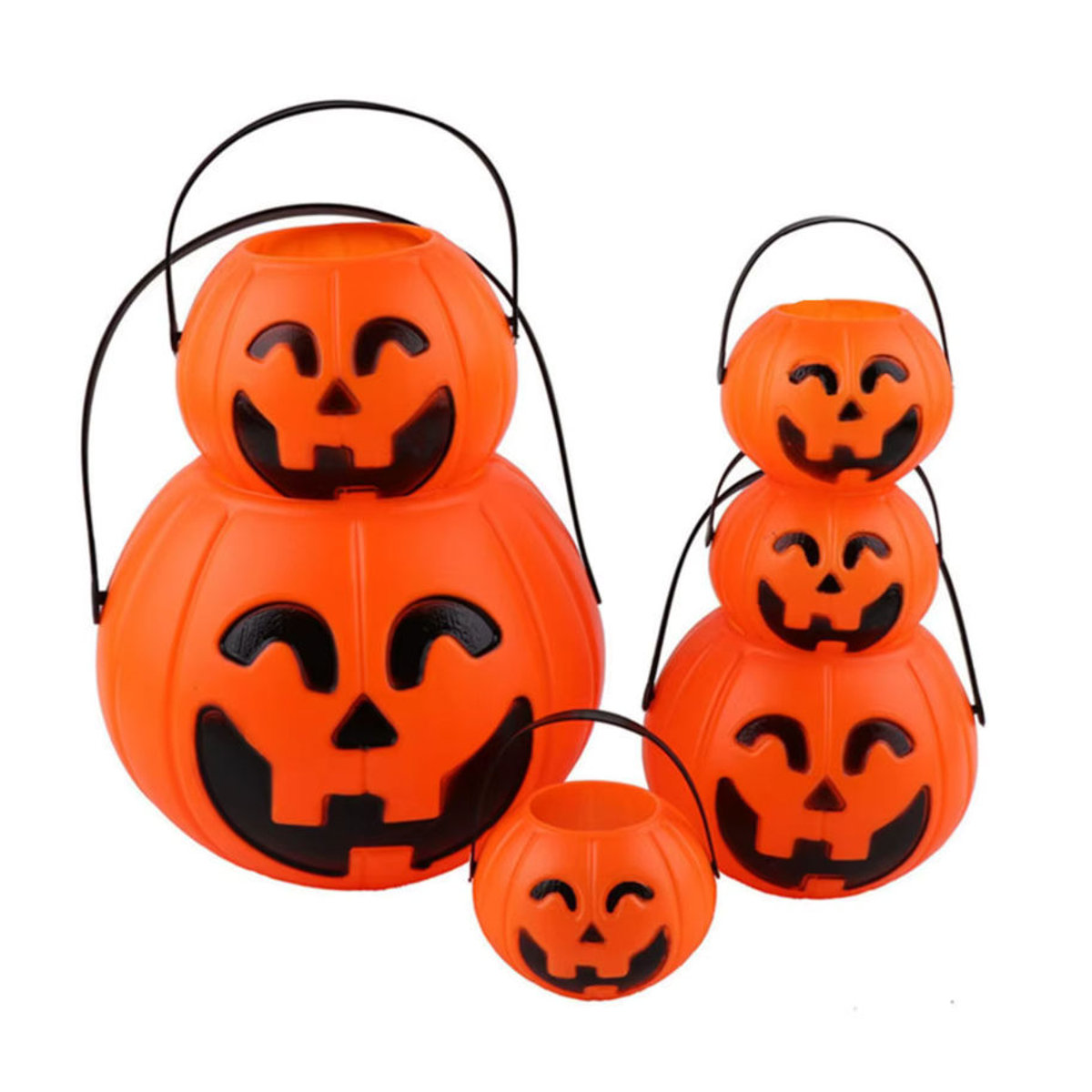 3er Set tragbare Halloween Kürbiseimer aus Kunststoff in Orange für Dekoration und Süßigkeiten - Bild 3