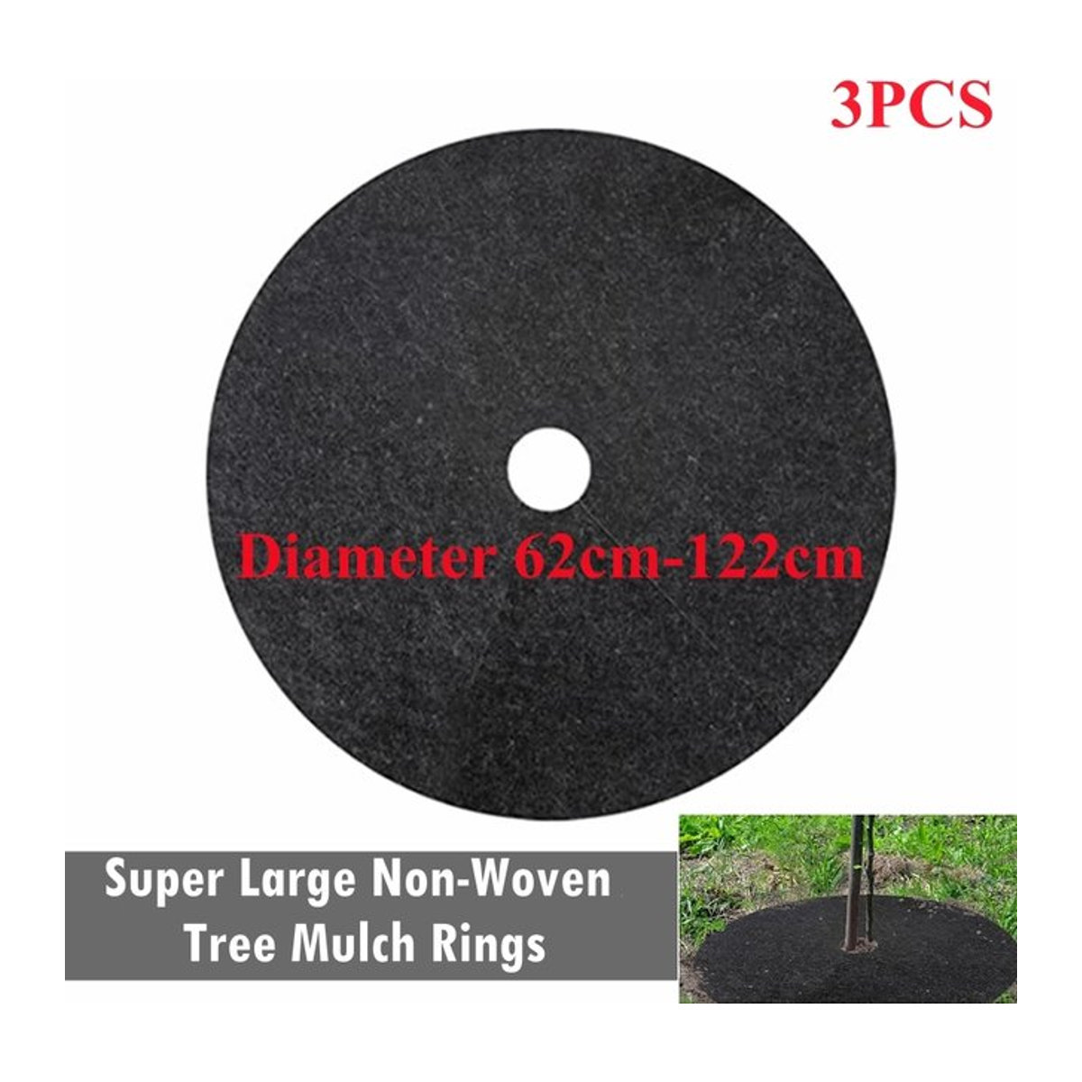 3er-Set Vlies Mulchringe aus Baumwolle als Unkrautbarriere und Schutzmatte für deine Anpflanzungen, Durchmesser: 62 cm bis 122 cm - Bild 1