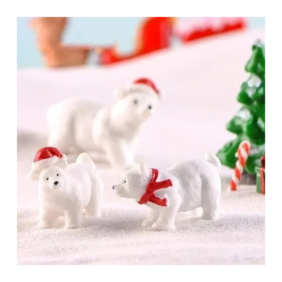 3er-Set Weihnachts-Miniatur-Eisbären aus Kunstharz in Weiß für deine Mikro-Landschaft und Desktop-Dekoration - Bild 1