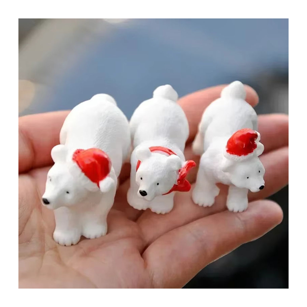 3er-Set Weihnachts-Miniatur-Eisbären aus Kunstharz in Weiß für deine Mikro-Landschaft und Desktop-Dekoration - Bild 2