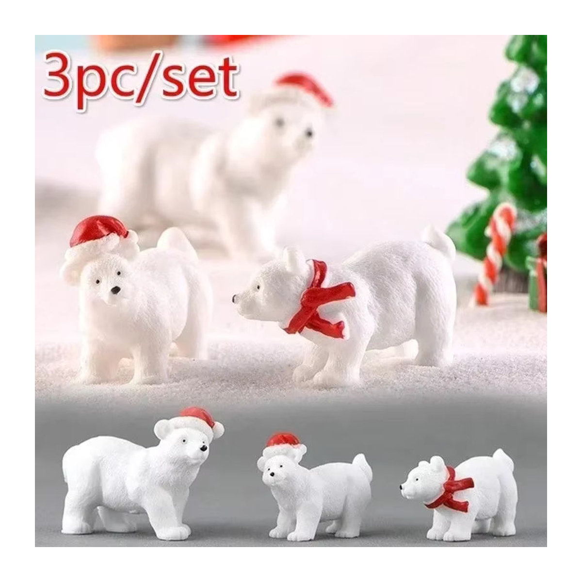 3er-Set Weihnachts-Miniatur-Eisbären aus Kunstharz in Weiß für deine Mikro-Landschaft und Desktop-Dekoration - Bild 3