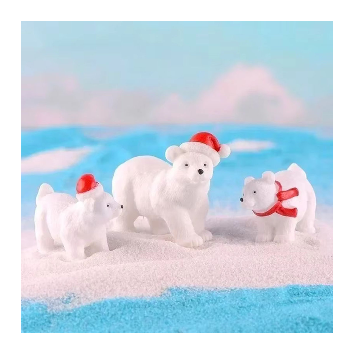 3er-Set Weihnachts-Miniatur-Eisbären aus Kunstharz in Weiß für deine Mikro-Landschaft und Desktop-Dekoration - Bild 4