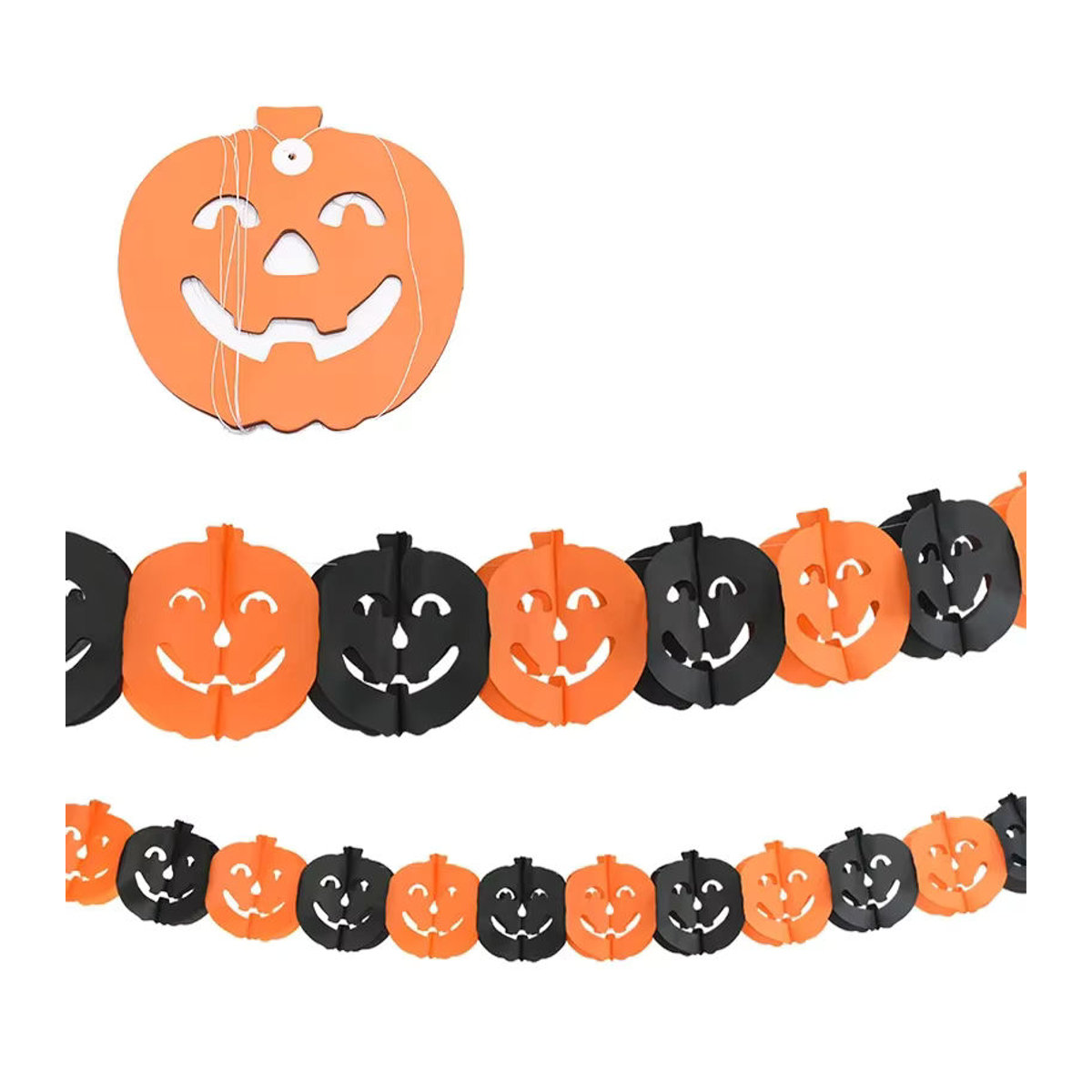 3M Halloween Papiergirlande mit Kürbissen, Fledermäusen und Spinnen in Schwarz und Orange als hängende Dekoration - Bild 4