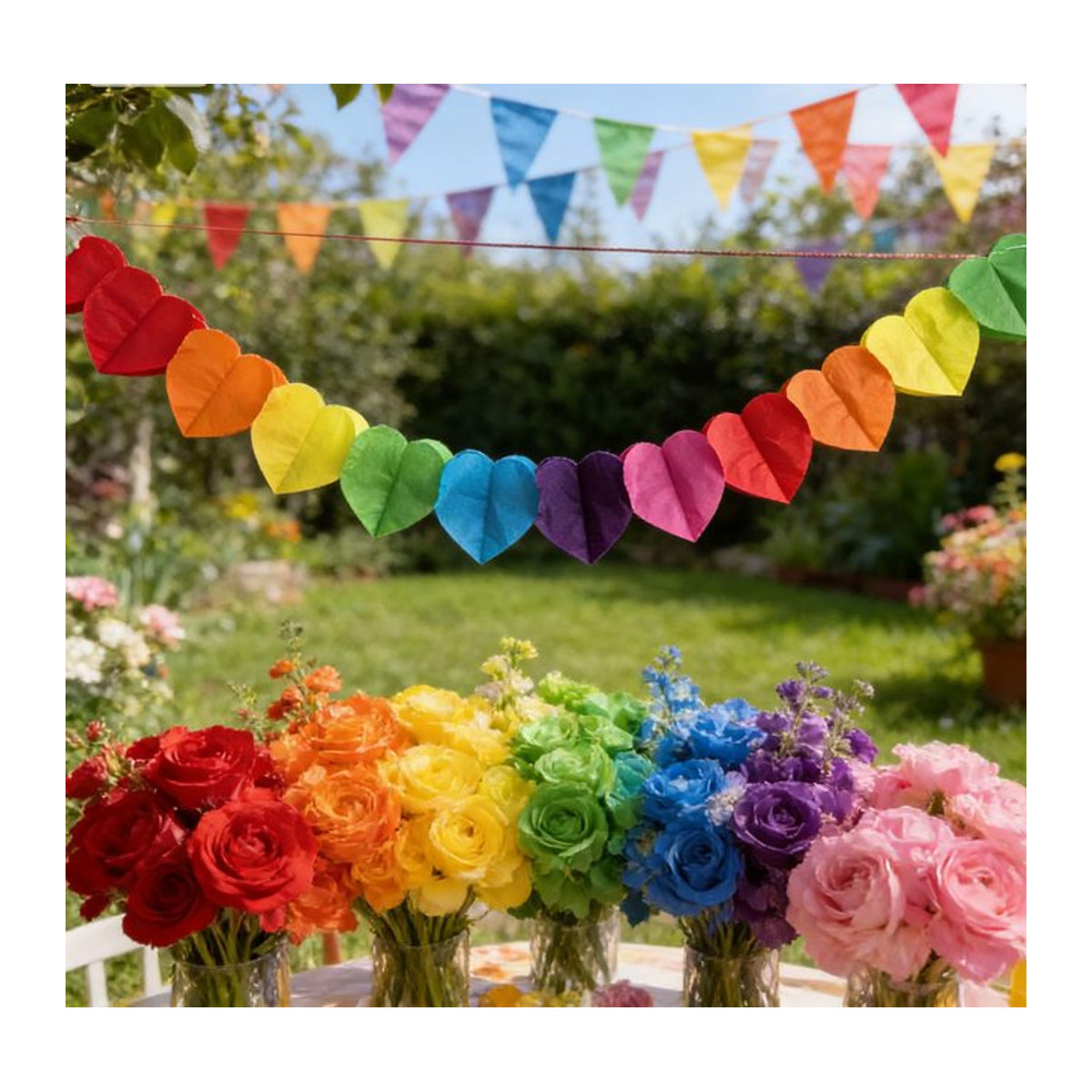 3M Regenbogen Herz-Girlande aus Papier für Geburtstag und Hochzeit, mehrfarbig (Rot, Orange, Gelb, Grün) - Bild 1