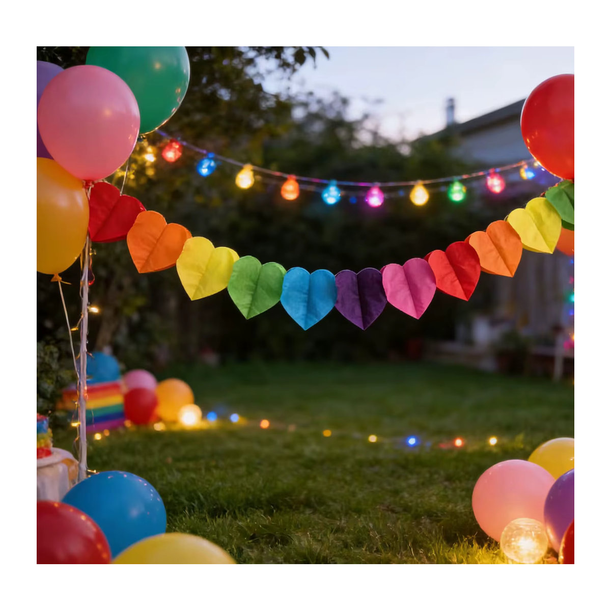 3M Regenbogen Herz-Girlande aus Papier für Geburtstag und Hochzeit, mehrfarbig (Rot, Orange, Gelb, Grün) - Bild 3