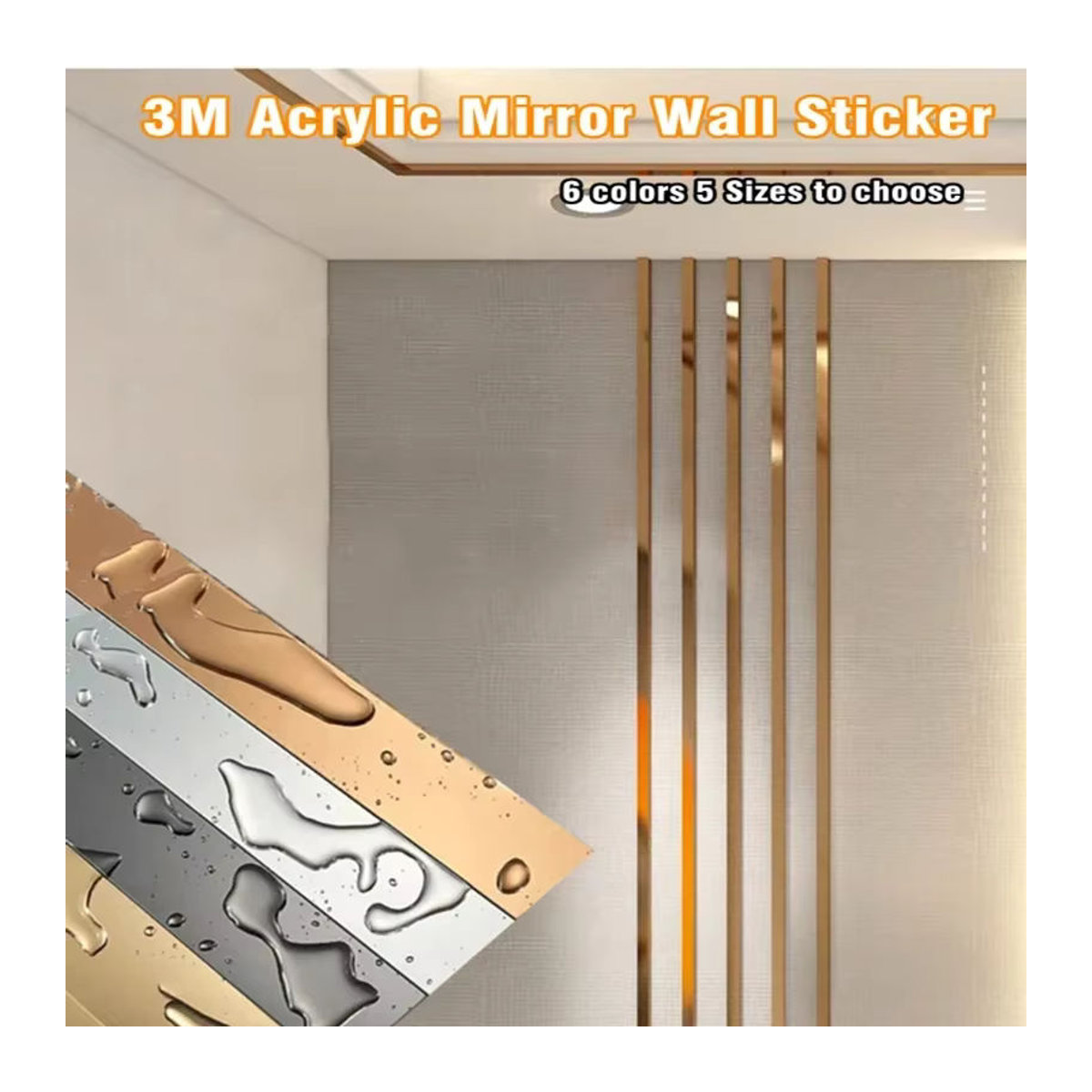 3M Selbstklebende 3D Spiegel Wandfliesenaufkleber aus Acryl in Gold und Mehrfarbig für Wanddekoration und TV-Hintergrund - Bild 3