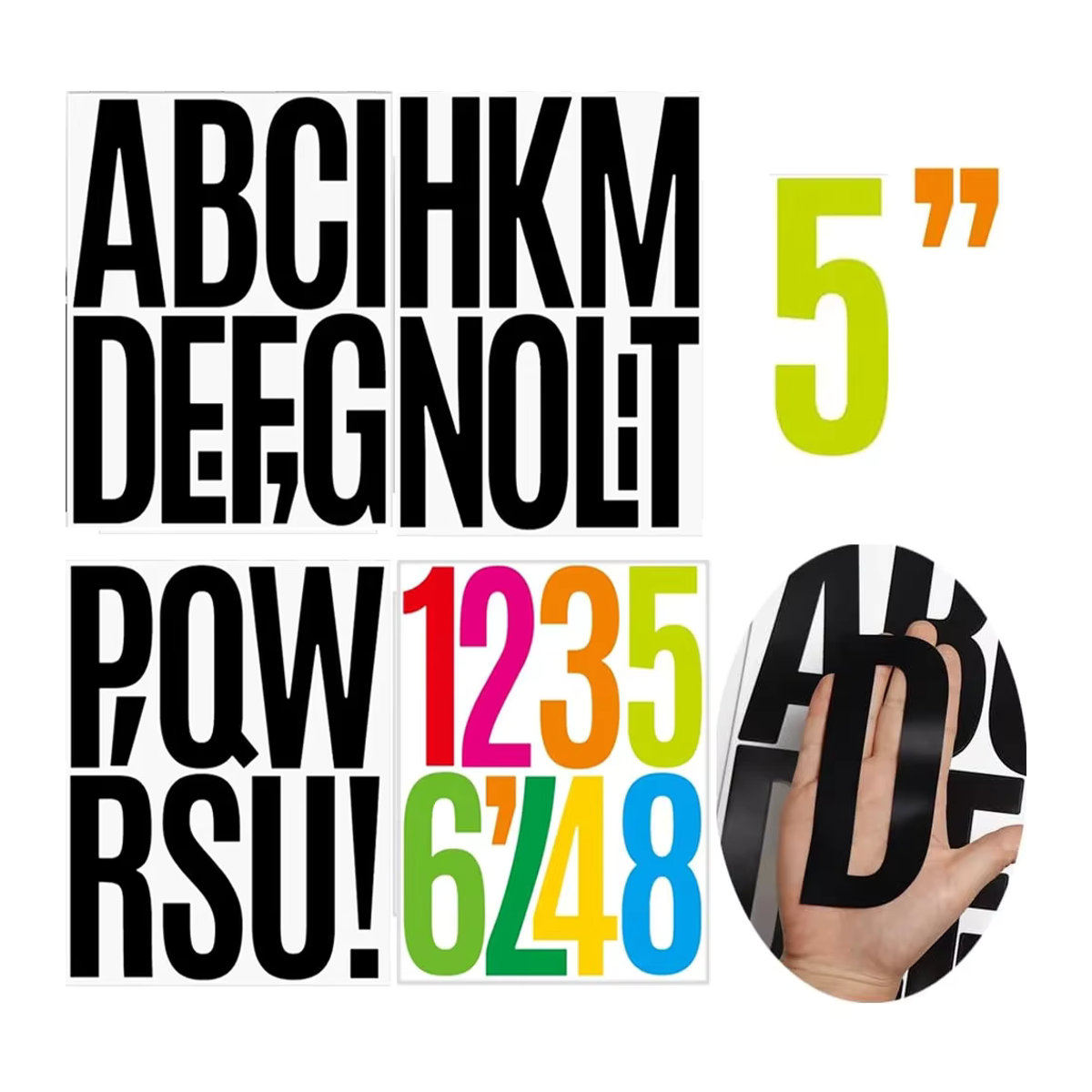4 Blatt wasserfeste Alphabet-Buchstaben- und Zahlen-Aufkleber in Weiß und Schwarz, Größe: 12,7 cm - Bild 2