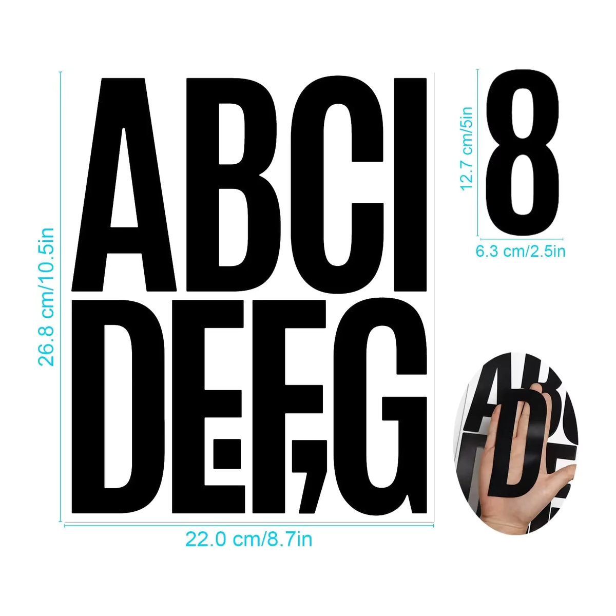 4 Blatt wasserfeste Alphabet-Buchstaben- und Zahlen-Aufkleber in Weiß und Schwarz, Größe: 12,7 cm - Bild 3