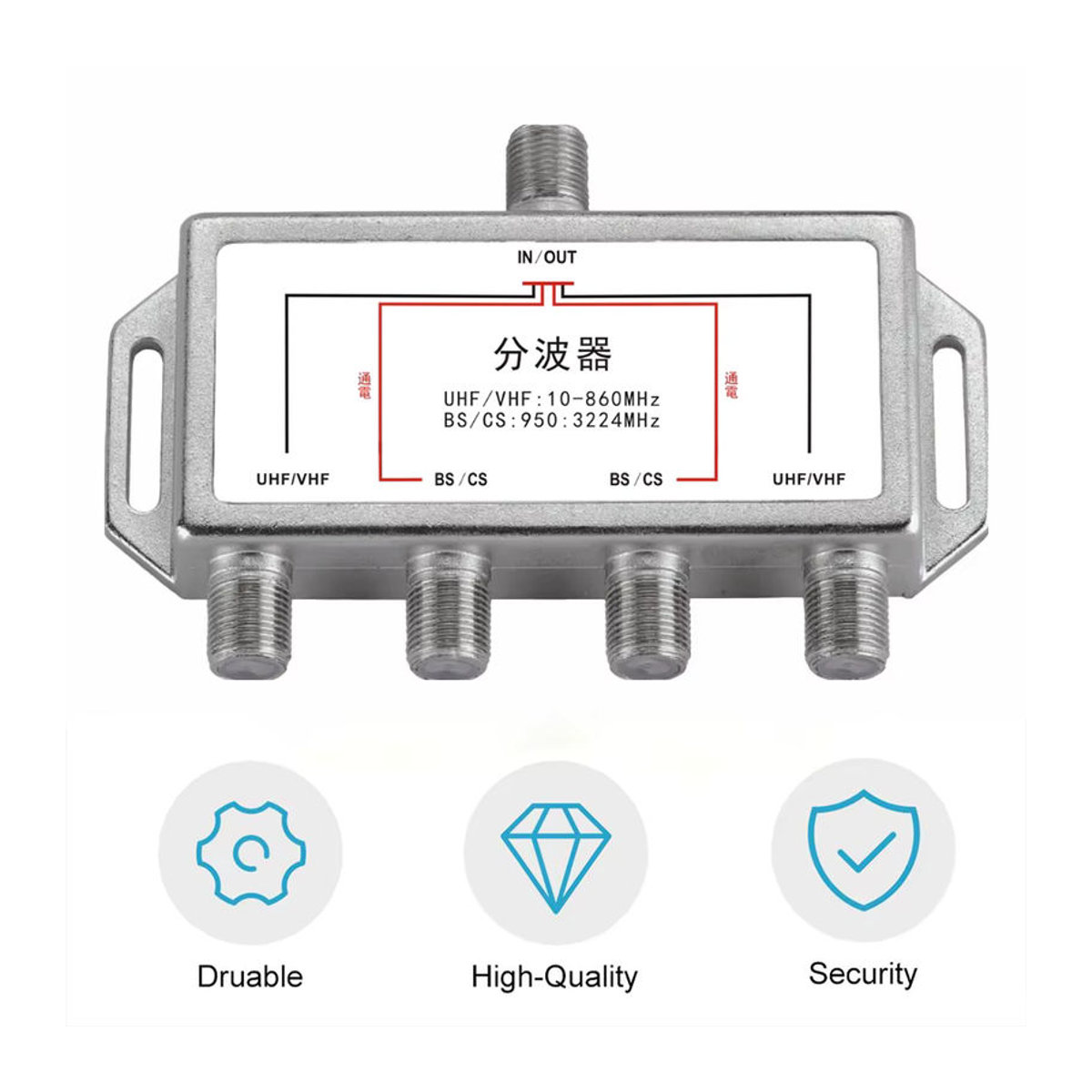 4 in 1 Satellite Splitter 10-3224 MHz TV Signal Kabel Mixer für 4K 8K SAT/ANT Diplexer in Alufarben - Bild 3
