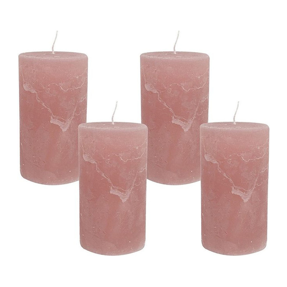 4 Rustikale Stumpenkerzen Rosenholz Rosa, Durchmesser: 7 cm, Höhe: 12 cm - Bild 1