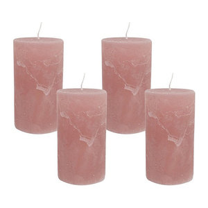 4 Rustikale Stumpenkerzen Rosenholz Rosa, Durchmesser: 7 cm, Höhe: 12 cm