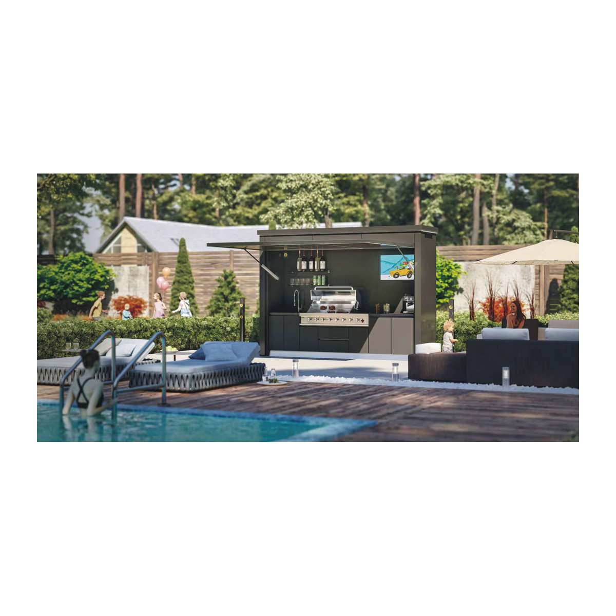 4 Seasons Outdoor Küchenschrank aus schwarzem Edelstahl für den Außenbereich und Grillinsel mit Schuppen - Bild 2