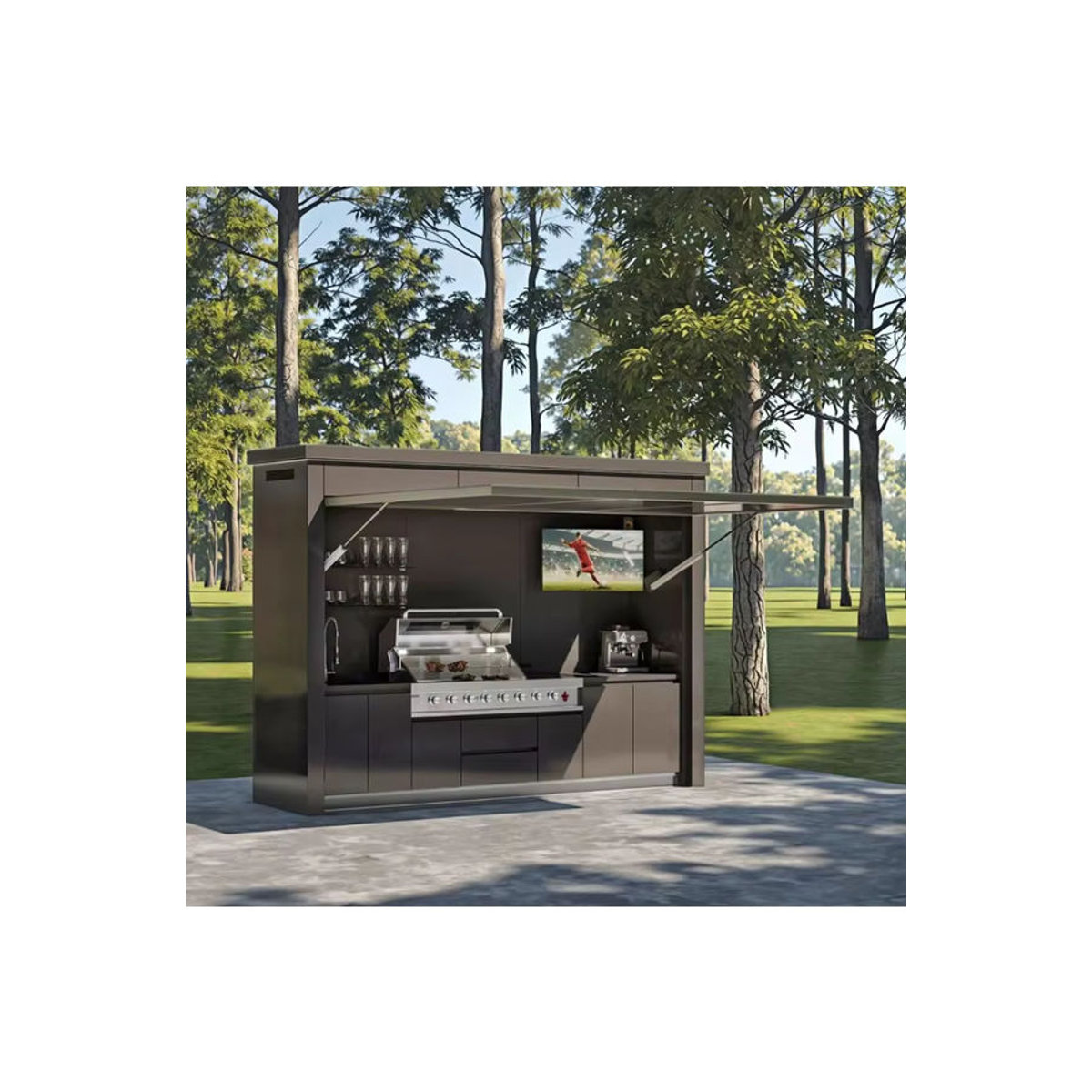 4 Seasons Outdoor Küchenschrank aus schwarzem Edelstahl für den Außenbereich und Grillinsel mit Schuppen - Bild 3