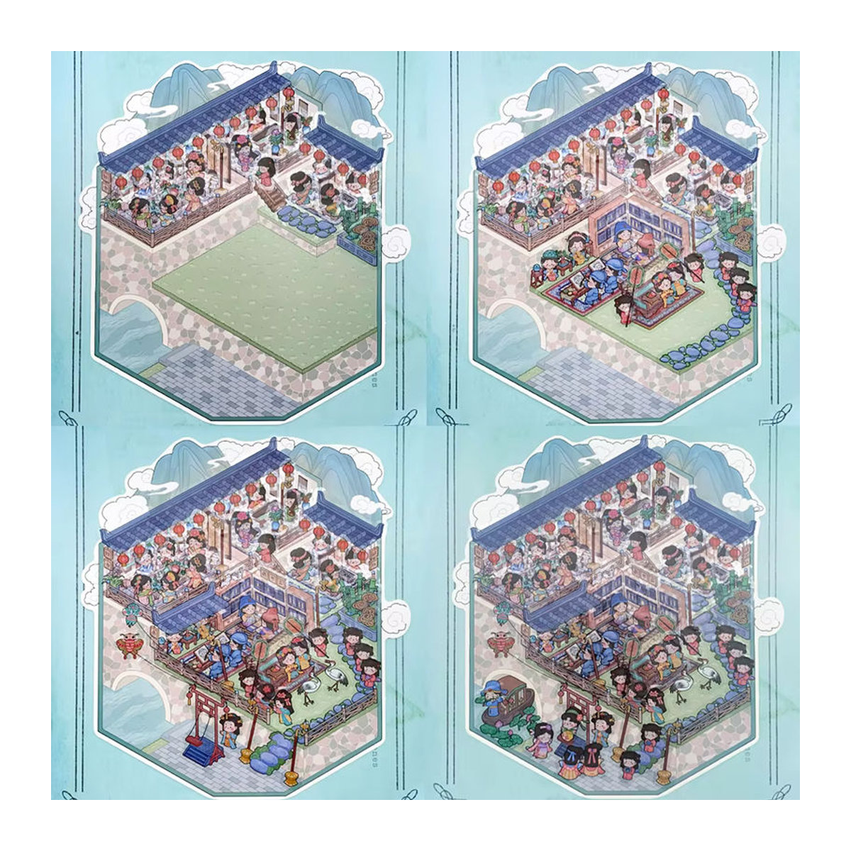 4 Stück Cartoon Enjoyment Town Miniaturszene 3D-Landschaftsbau PET-Aufkleber für DIY-Szenen, mehrfarbig - Bild 2