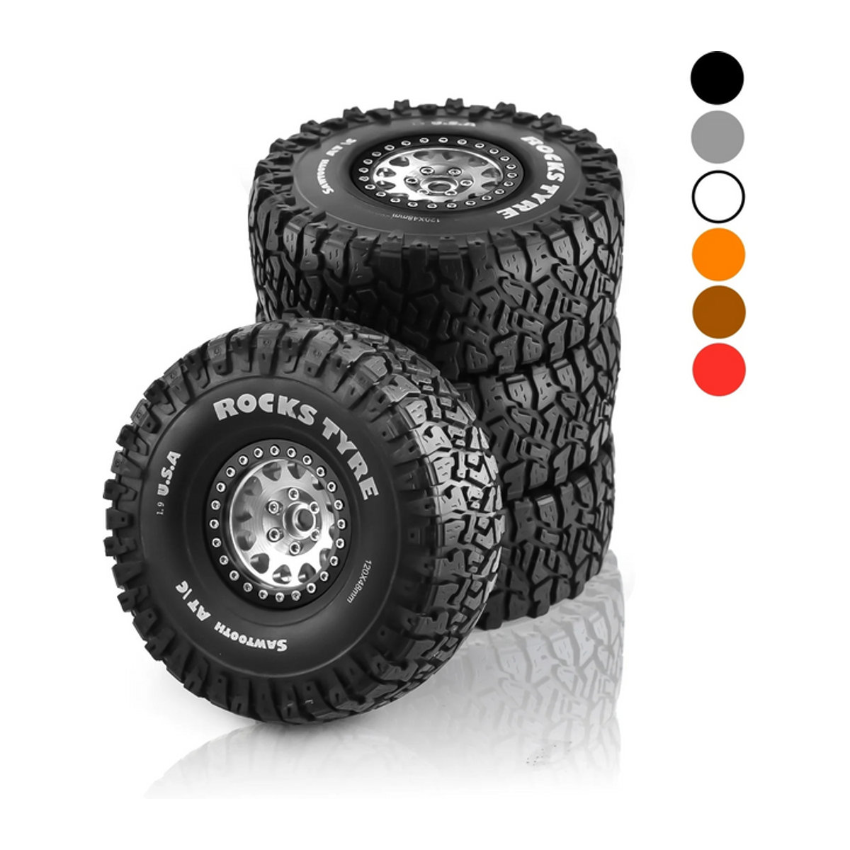 4 Stück Kletterreifen 120 mm 1,9 Zoll für TRX, SCX10 und D90 im Maßstab 1:10, Orange/Schwarz - Bild 1