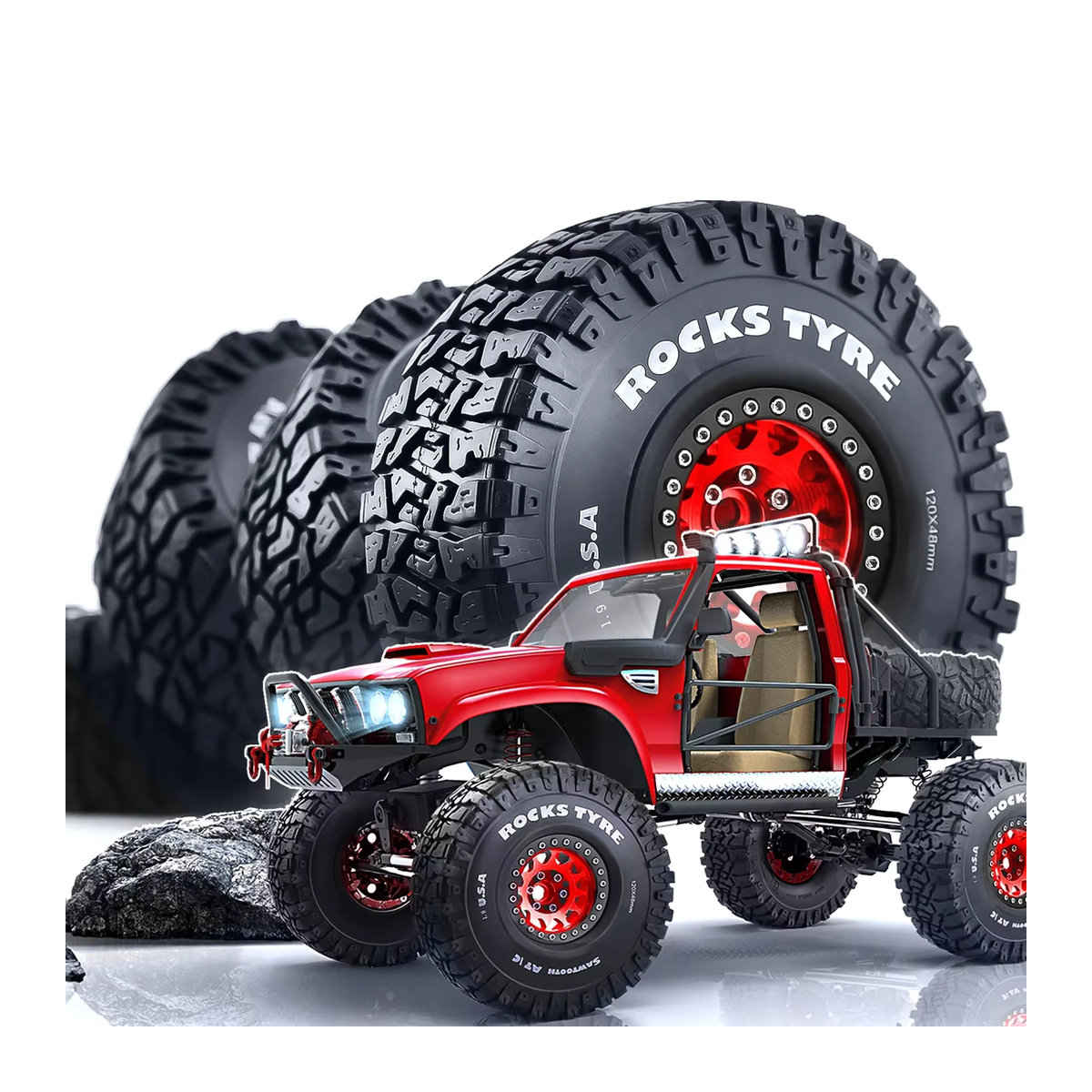 4 Stück Kletterreifen 120 mm 1,9 Zoll für TRX, SCX10 und D90 im Maßstab 1:10, Orange/Schwarz - Bild 2