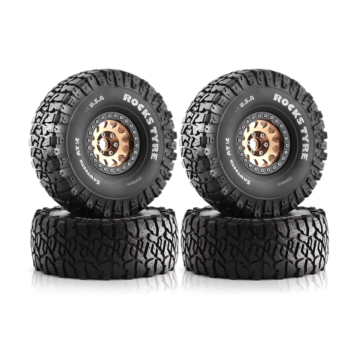4 Stück Kletterreifen 120 mm 1,9 Zoll für TRX, SCX10 und D90 im Maßstab 1:10, Orange/Schwarz - Bild 3