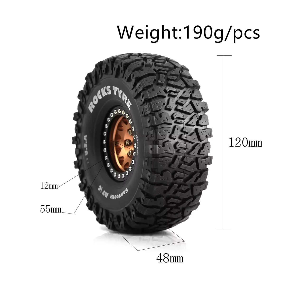 4 Stück Kletterreifen 120 mm 1,9 Zoll für TRX, SCX10 und D90 im Maßstab 1:10, Orange/Schwarz - Bild 6