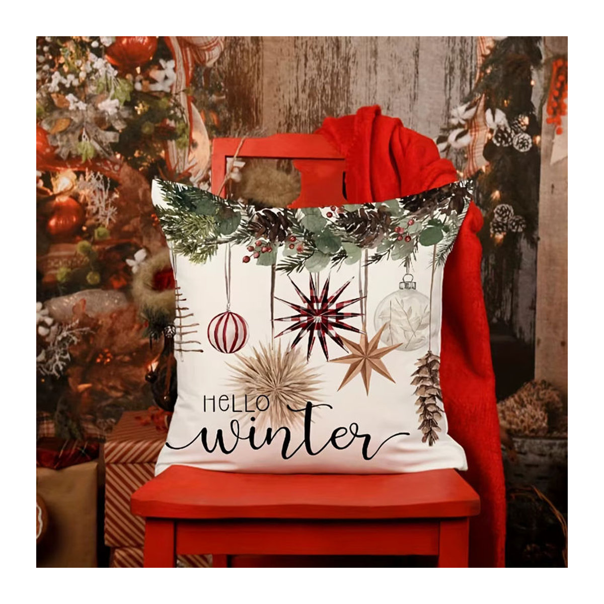 4 Stück Leinen Kissenbezüge mit Weihnachtsbaum-Motiv für Wohnzimmer und Schlafzimmer ohne Füllung - Bild 3