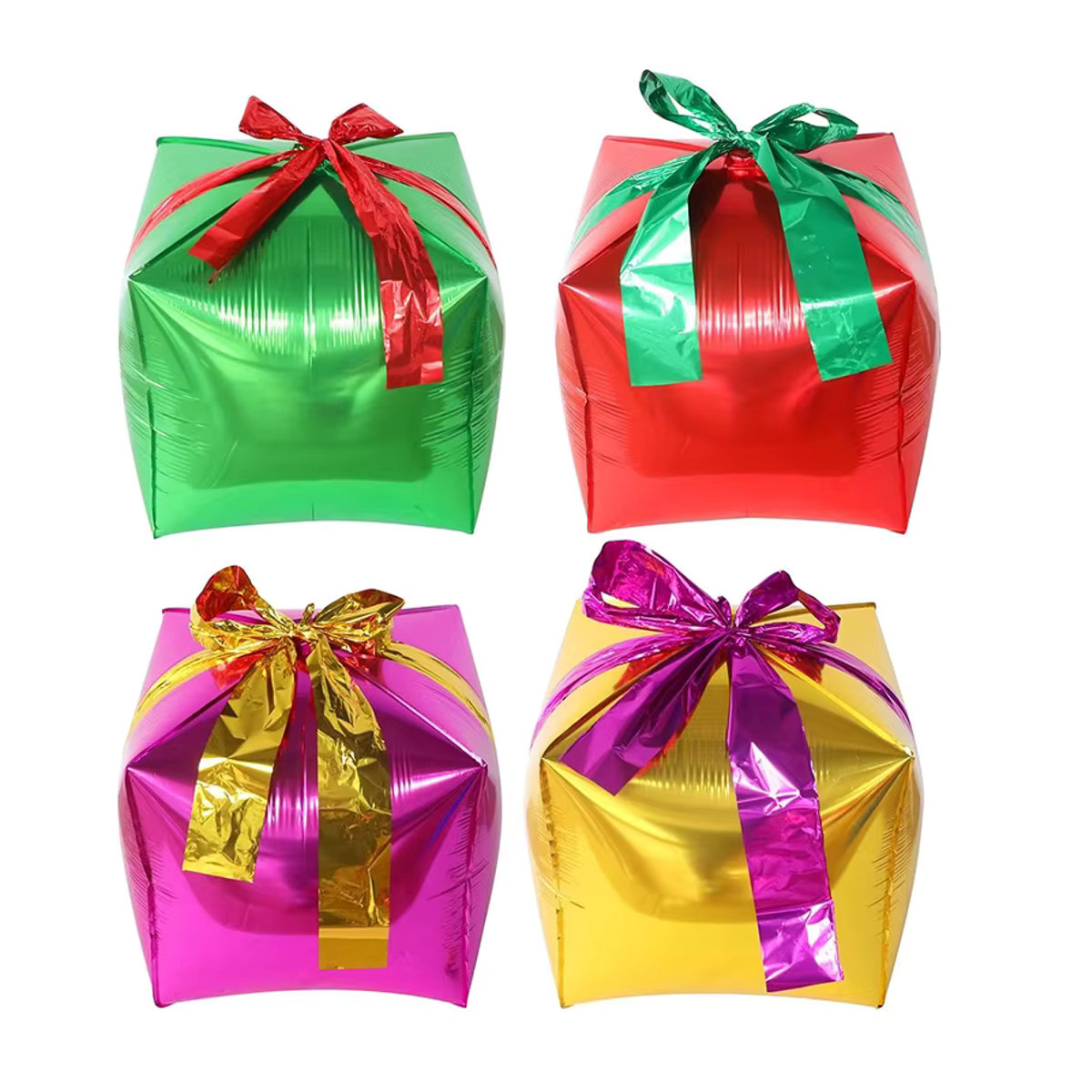 4 Stück LQVYI Weihnachts-Folienballons in Geschenkbox-Optik, 22 Zoll, Rot und Grün, quadratisch aus Kunststoff - Bild 2