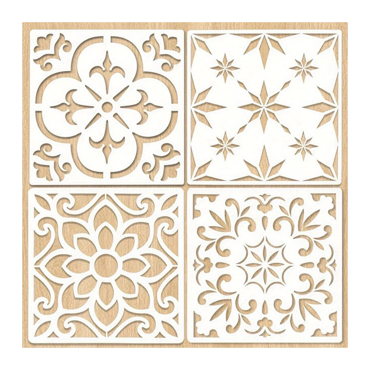 4 Stück Mandala-Schablonen mit Fliesenmuster in Weiß, geometrische und orientalische Malvorlagen aus Kunststoff, Breite: 30,48 cm, Höhe: 30,48 cm, Tiefe: 30,48 cm - Bild 1