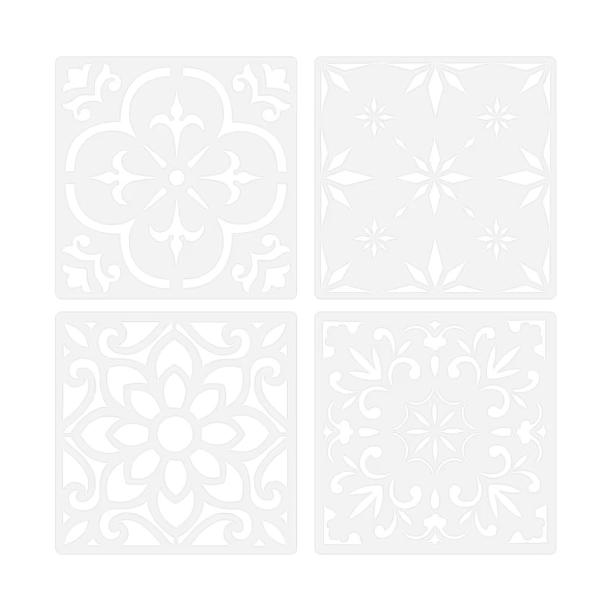 4 Stück Mandala-Schablonen mit Fliesenmuster in Weiß, geometrische und orientalische Malvorlagen aus Kunststoff, Breite: 30,48 cm, Höhe: 30,48 cm, Tiefe: 30,48 cm - Bild 3
