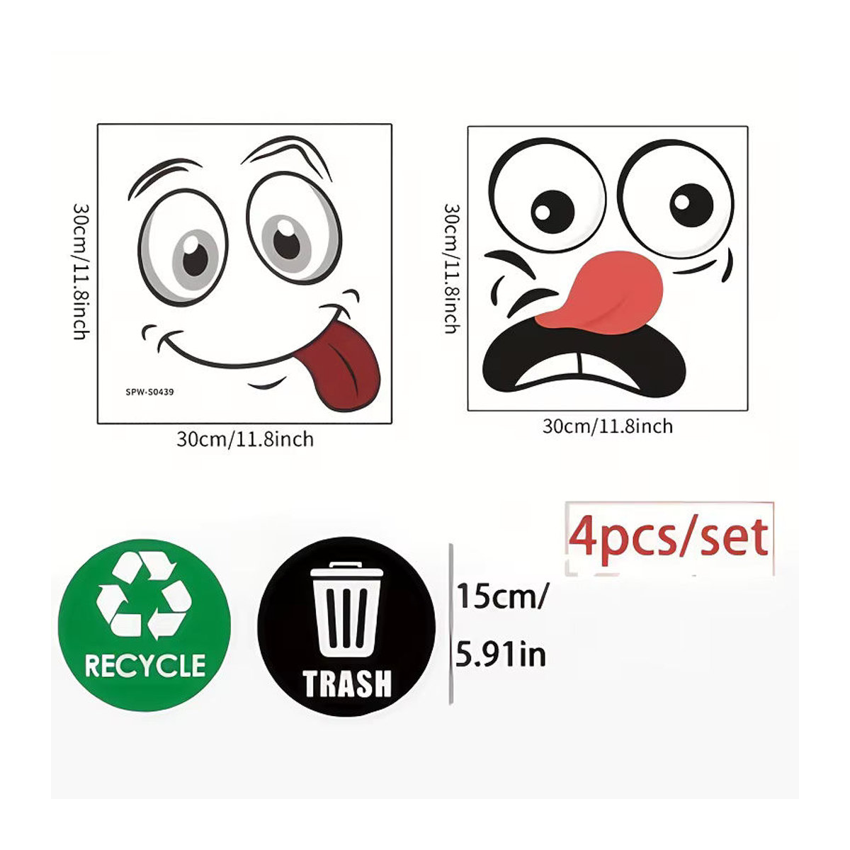 4 Stück selbstklebende PVC-Gesichtsaufkleber in Mehrfarbig für die Dekoration von glatten Oberflächen wie Wänden, Mülleimern oder Kühlschränken - Bild 2