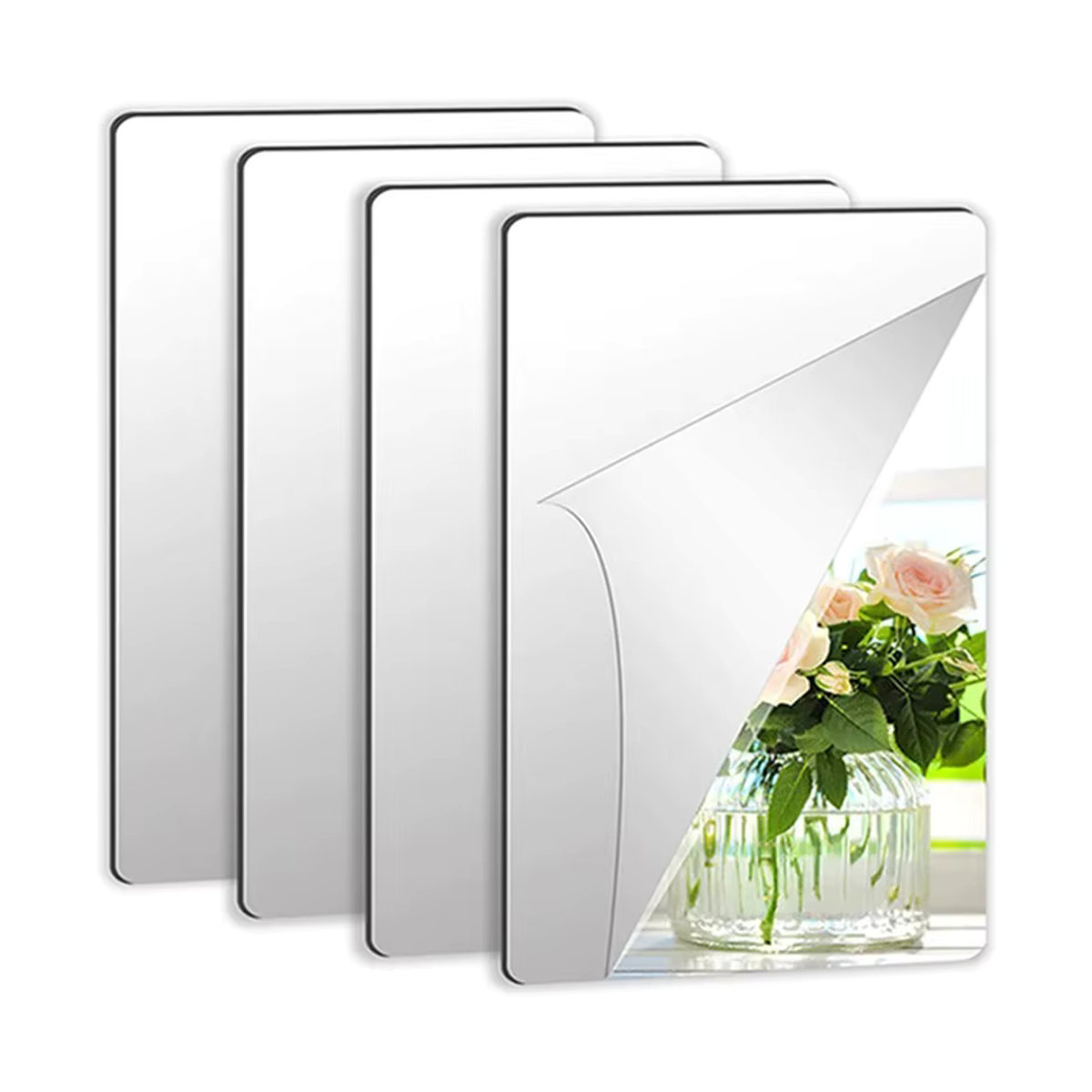 4 Stück selbstklebende Spiegelbögen aus Acryl in Silber für deine Wanddekoration im modernen geometrischen Design - Bild 2