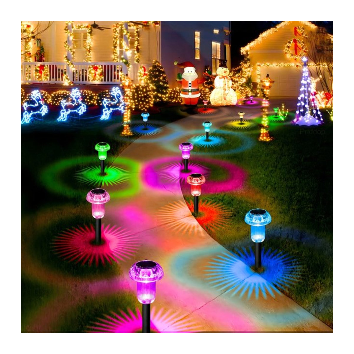 4 Stück Swiatla Solar-Wegeleuchten in Bunt, moderne LED-Pilz-Stabbeleuchtung für Garten, Rasen und Auffahrt - Bild 1