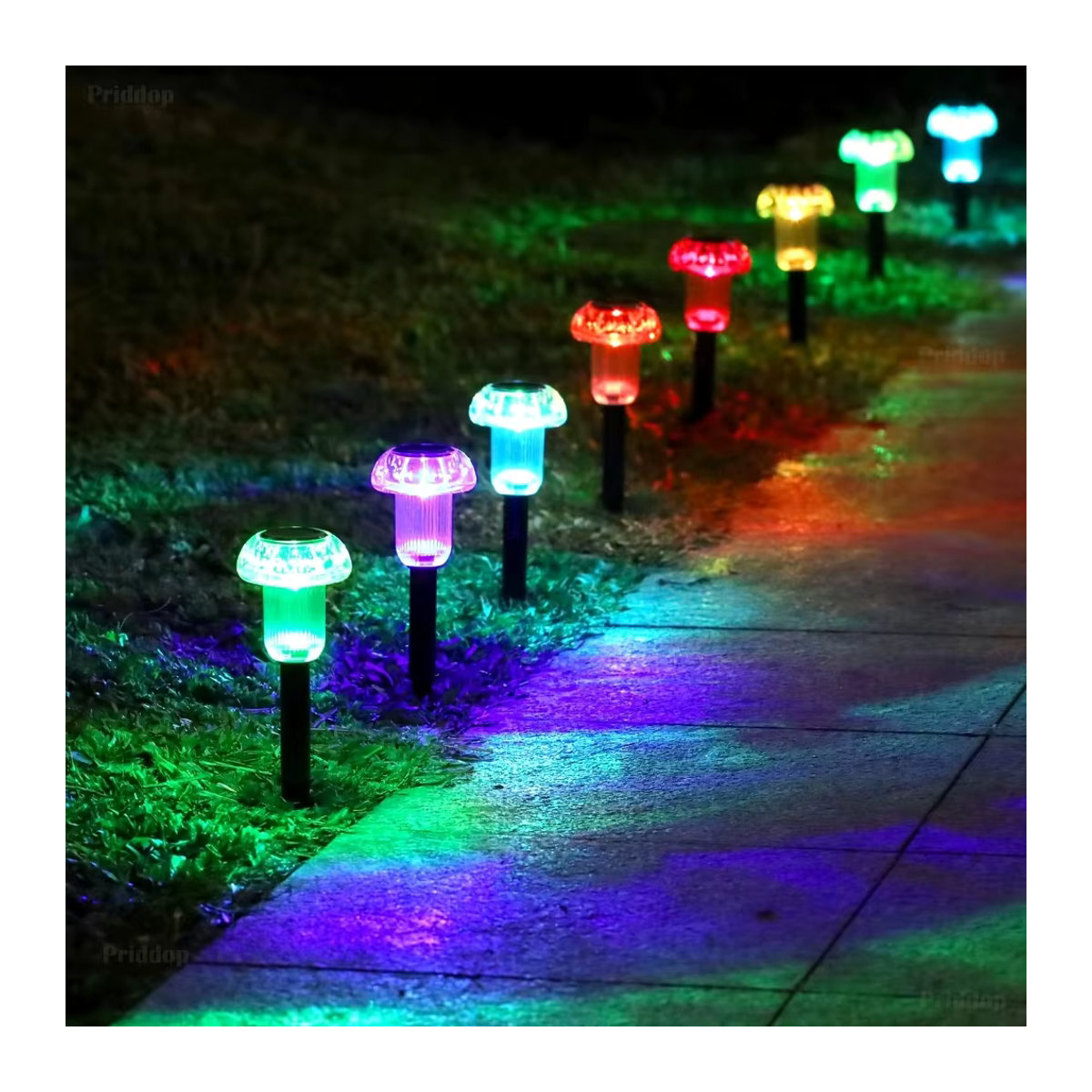 4 Stück Swiatla Solar-Wegeleuchten in Bunt, moderne LED-Pilz-Stabbeleuchtung für Garten, Rasen und Auffahrt - Bild 2
