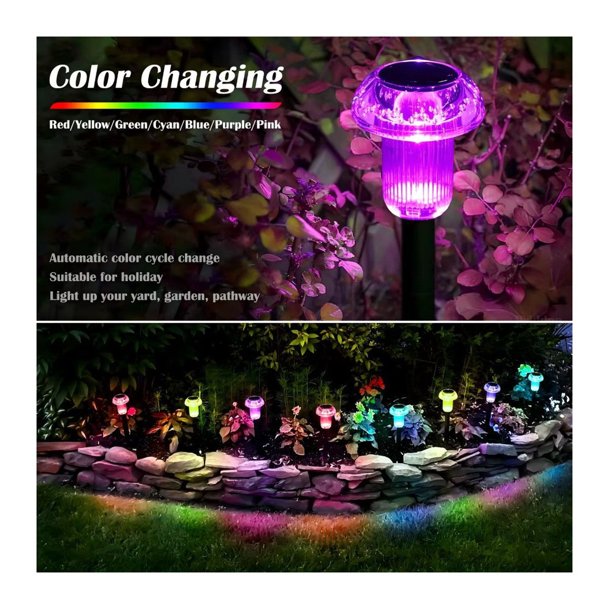 4 Stück Swiatla Solar-Wegeleuchten in Bunt, moderne LED-Pilz-Stabbeleuchtung für Garten, Rasen und Auffahrt - Bild 4