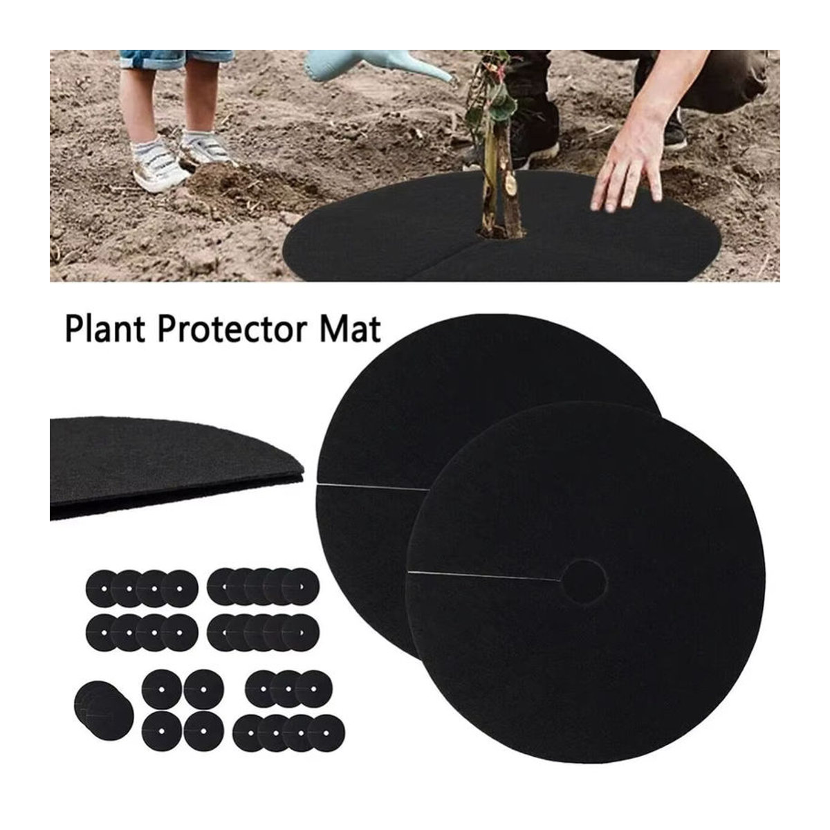 4 Stück Vlies Mulchringe als Unkraut Barriere und Pflanzenschutz in Schwarz, Durchmesser: 15 cm bis 42 cm - Bild 3