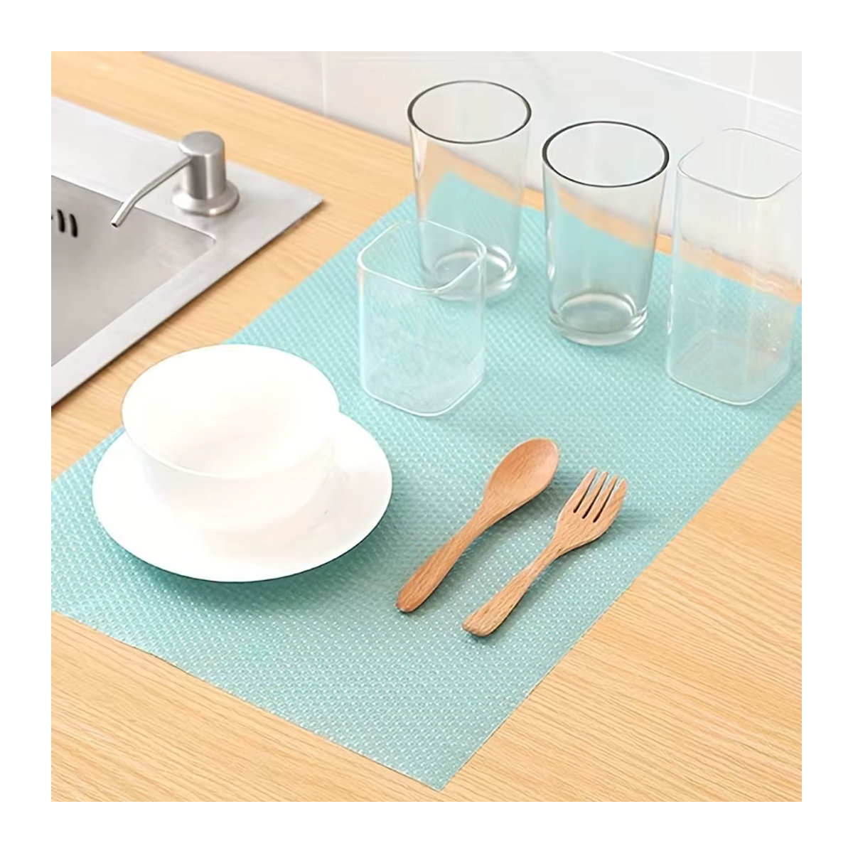 4 Stück wasserdichte und waschbare Kühlschrankmatten aus Kunststoff für Glasregale und Schubladen, Blau und Bunt - Bild 2