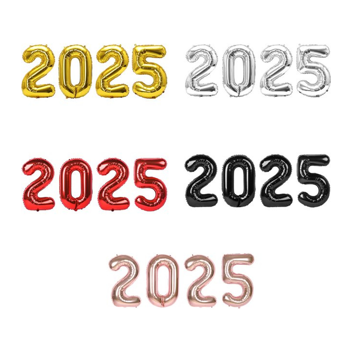 4 Stück Zahlenfolienballons 2025 für Neujahrsdekorationen, Mehrfarbig, EACH PARTY - Bild 1