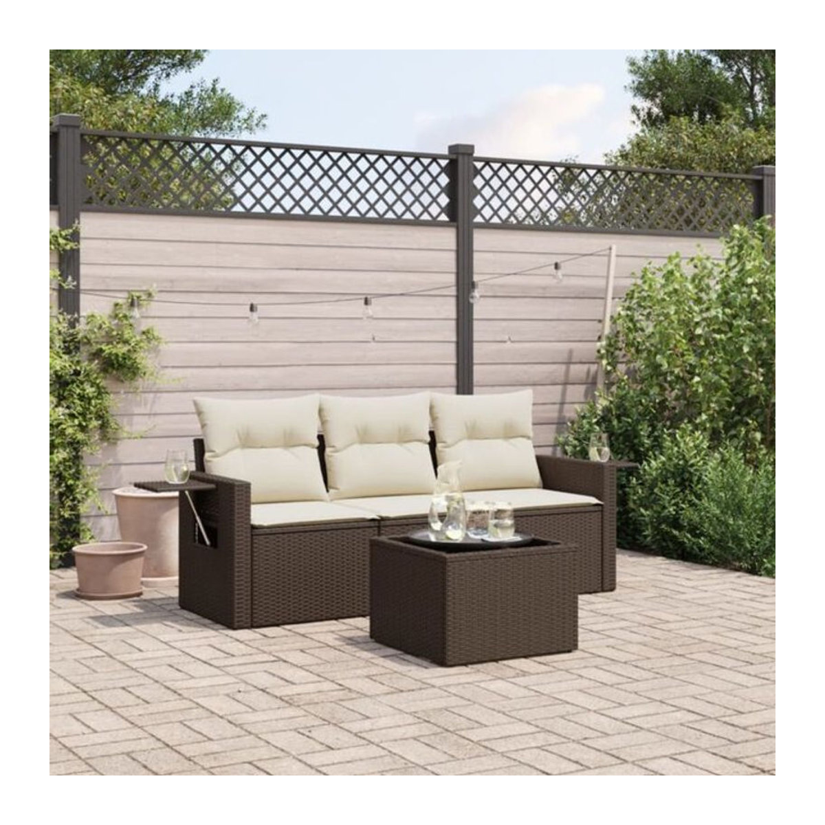 4-teilige Garten-Sofagarnitur aus Polyrattan mit Kissen in Braun und Beige von vidaxl - Bild 1