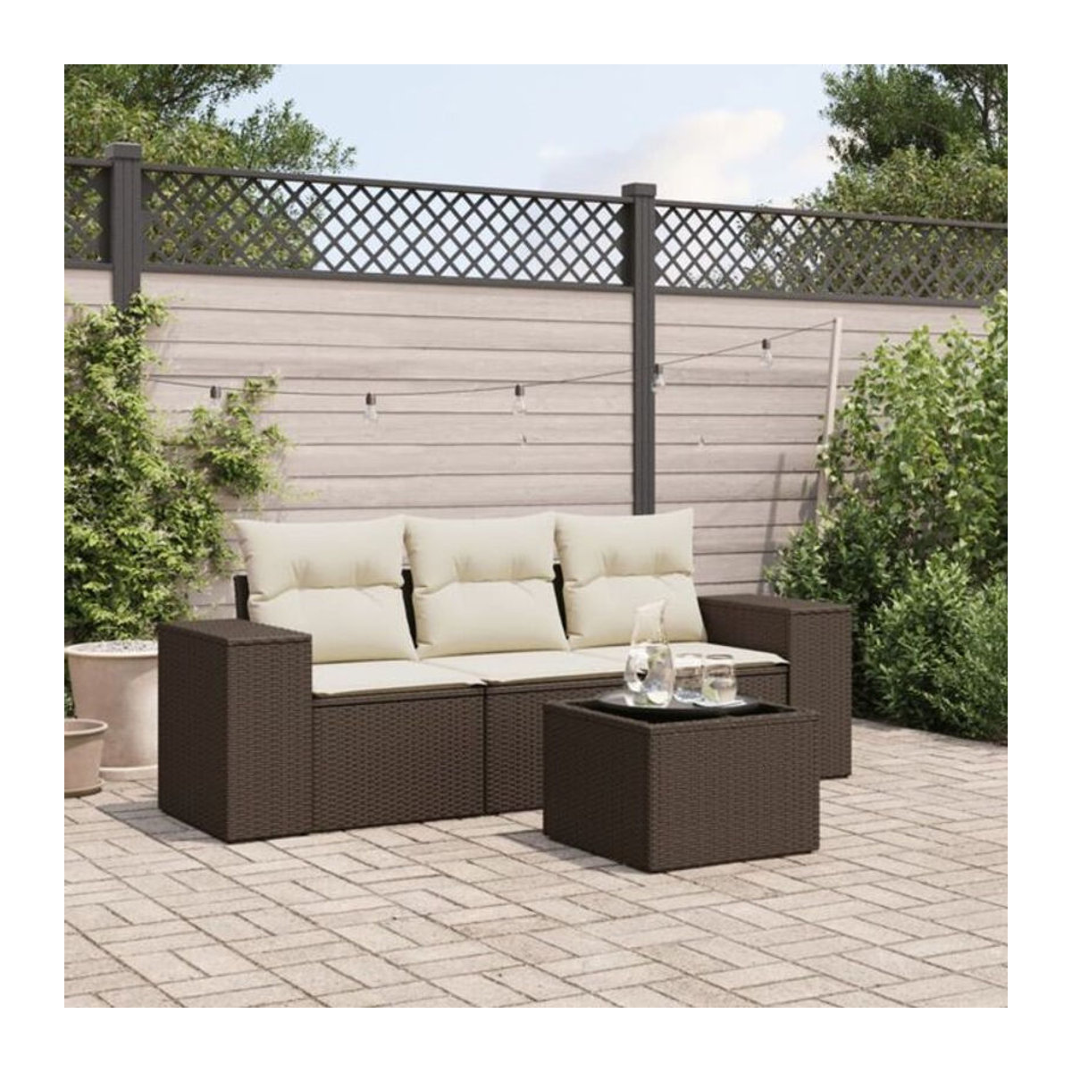 4-teilige Garten-Sofagarnitur aus Polyrattan mit Kissen in Braun von Vidaxl - Bild 1