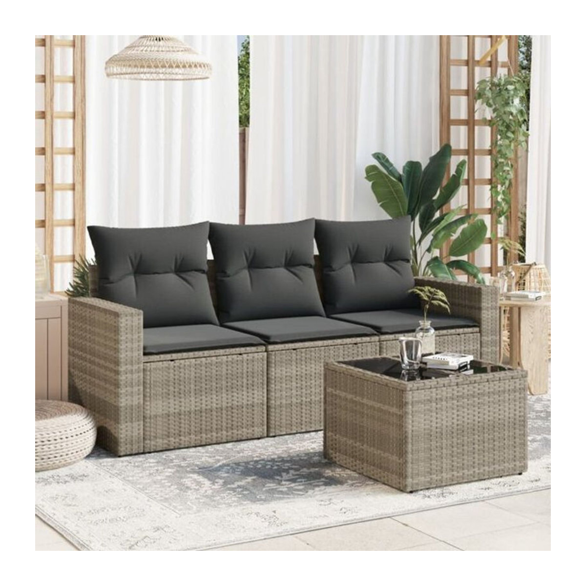4-teilige Garten-Sofagarnitur aus Polyrattan mit Kissen in Grau von Vidaxl - Bild 1