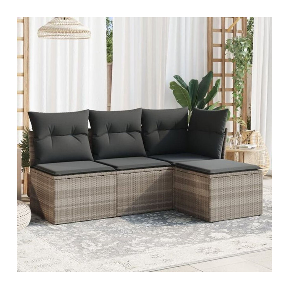 4-teilige Garten-Sofagarnitur aus Polyrattan mit Kissen in Grau von vidaxl - Bild 1