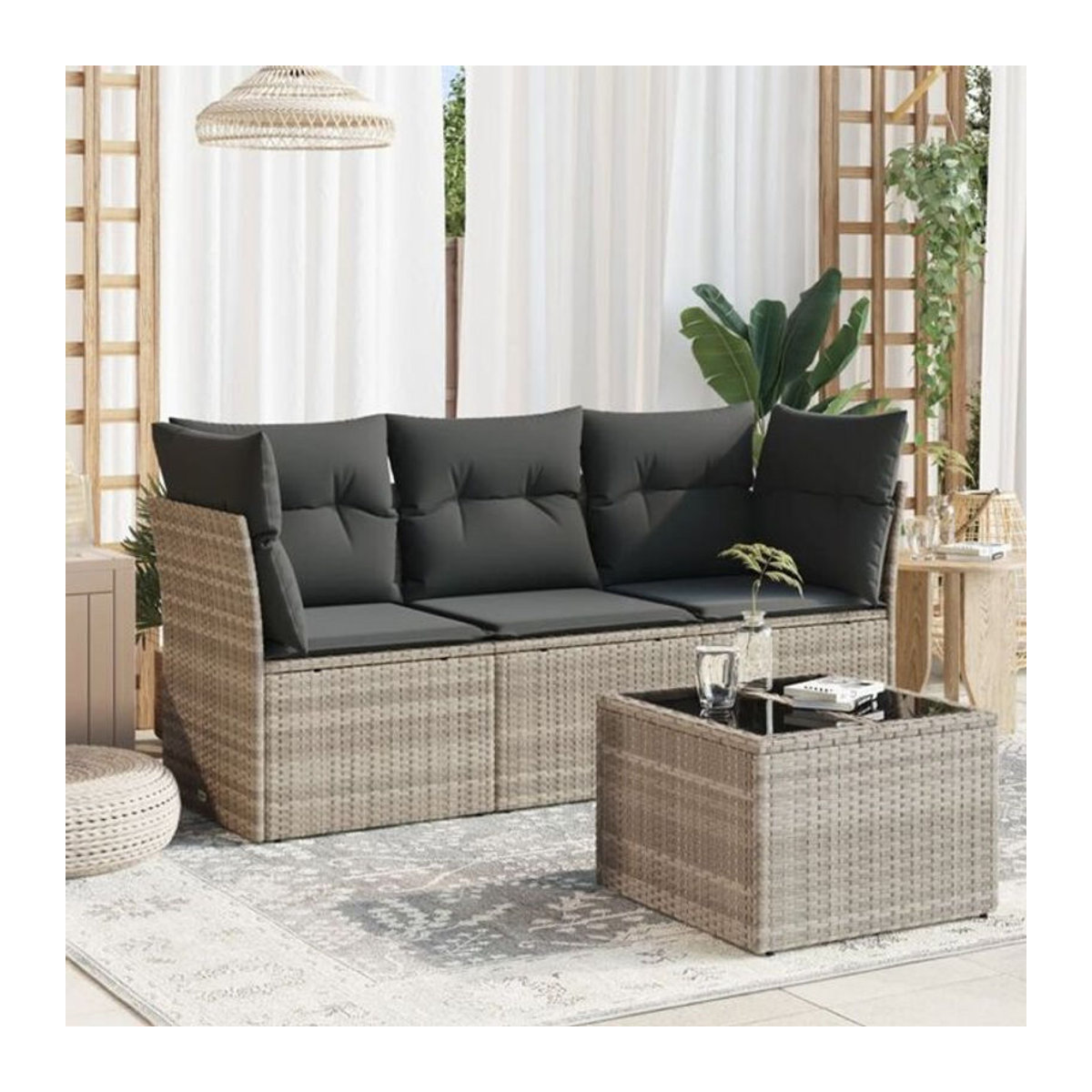4-teilige Garten-Sofagarnitur aus Polyrattan mit Kissen in Grau von Vidaxl - Bild 1