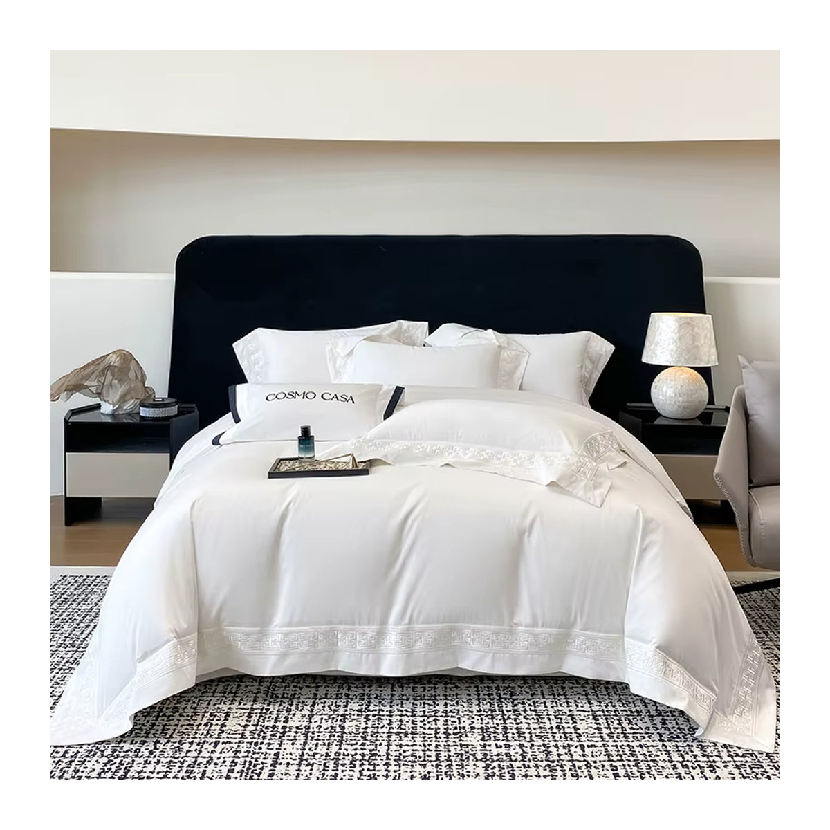 4-teiliges Bettwäsche-Set aus ägyptischer Baumwolle mit Luxus-Stickerei in Weiß und Gold, 600 TC, Hotel-Stil mit Bettbezug, Laken und Kissenbezügen - Bild 2